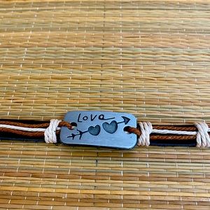 Unisex Bracelet Love Inscribed Buckle Closing Vegan Leather Tan black straps